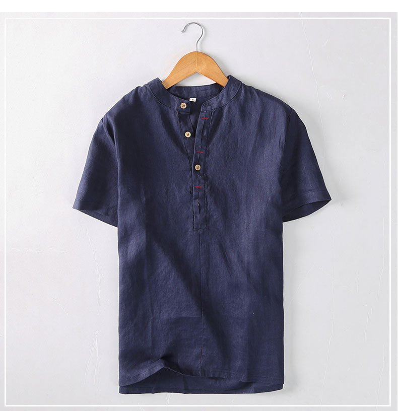 Pullover Shirts for Men Short Sleeve Linen Tops Summer Casual Turn-down Collar Vintage Designer Clothing