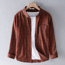 Chemise à carreaux à manches longues pour hommes automne nouveau 100% coton rouge col rabattu décontracté mâle tout match vêtements
