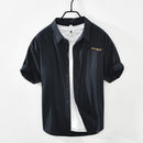 Chemise rayée à manches courtes pour hommes été nouveau coton lin décontracté hauts mâle lettre broderie vêtements