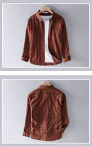Chemise à carreaux à manches longues pour hommes automne nouveau 100% coton rouge col rabattu décontracté mâle tout match vêtements