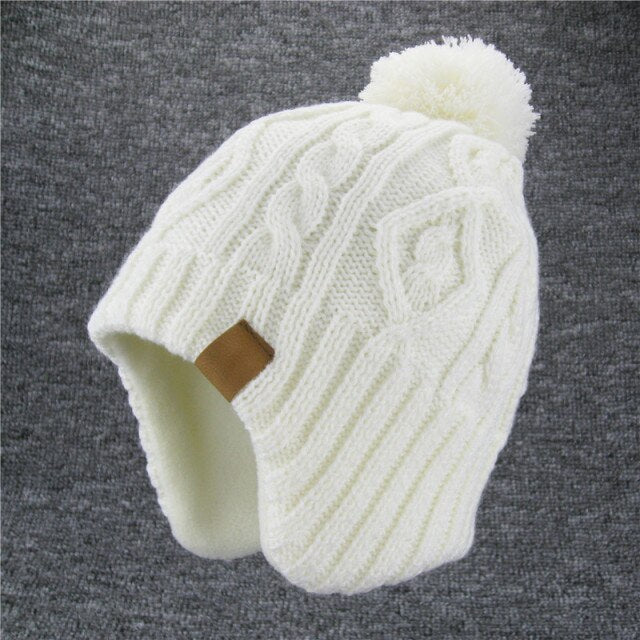 Baby Hats Cotton Knitted Ear Protective Cap For Toddler Girls Winter Boys Hat Kids Pompom Hat Children's Accessories