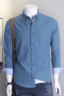 Spring Autumn Striped Shirt Men Frosted Casual Casual Shirts