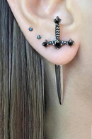 Cross Sword Stud Earrings For Women Classic Crystal Stone Silver Personality Simple Jewelery