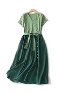 Solid Vintage Dresses For Women Summer Casual Green Dress Elegant Clothing