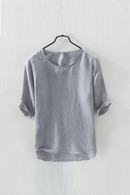 Breathable Summer Linen shirts Men Round Collar Male Causal Basic Tops Tees