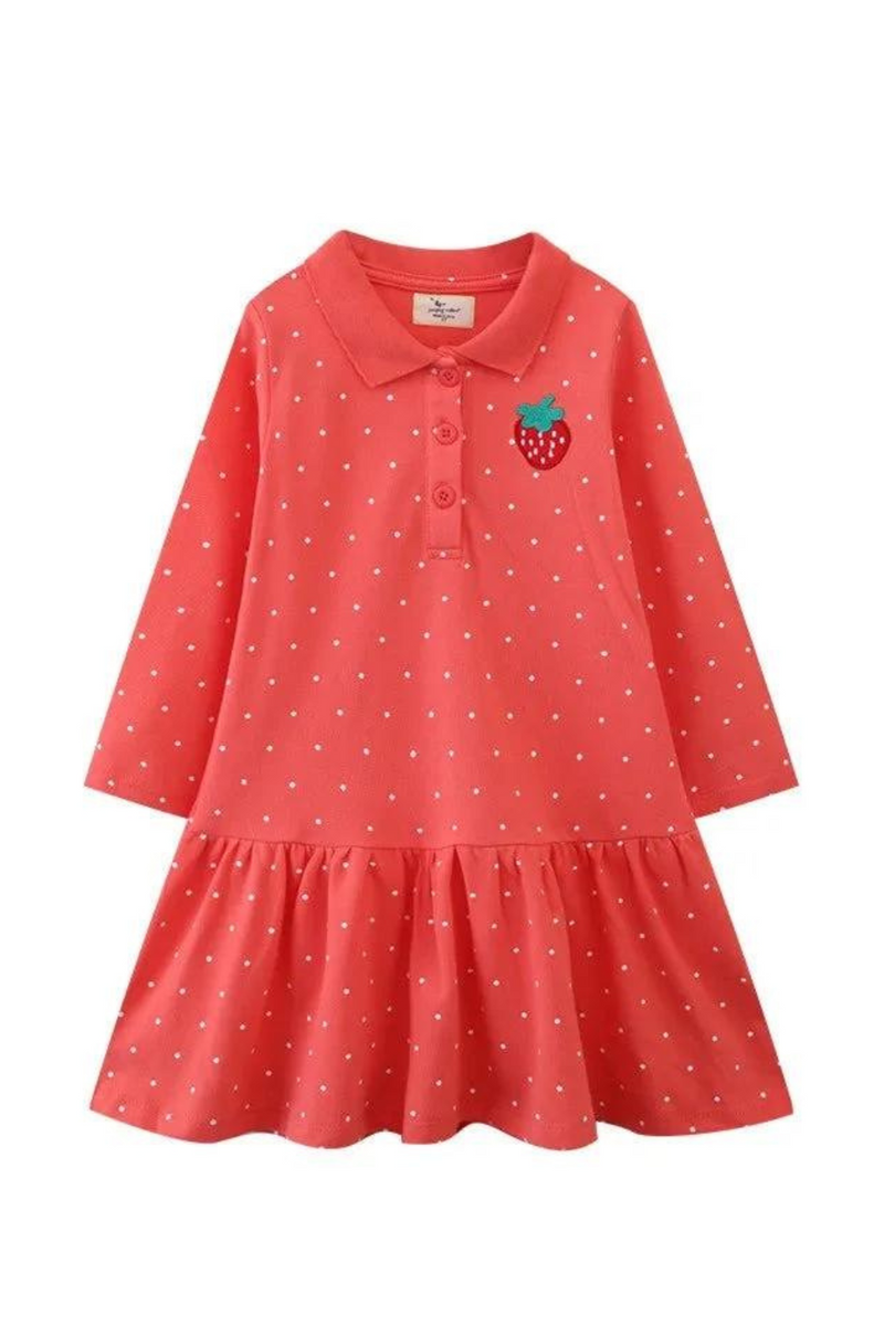 Girls Dresses Strawberry Embroidery Baby Clothing For Autumn Spring Kids Party Birthday Gift