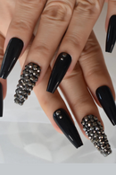 Metallic Stone Faux Ongles Gray Rhinestones Decorative Extra Long Ballerina Designed Tips for Lady