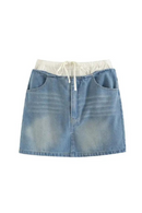 Women Slim Fit Side Pocket Casual Denim Mini Skirts Elastic Waist Lace Up Women's Skirts