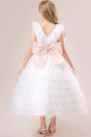 Girl White Wedding Evening First Communion Princess Gown Kids Party Dress Children Formal Birthday Costume Pageant Bow Vestidos