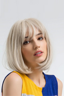 Short Bob Platinum Blonde Wig with Bangs Natural Straight Blonde Wig