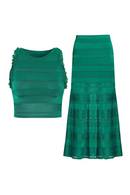 Summer Striped Elastic Hollow Sleeveless Ladies' Short Knitted Top skirt Women's Set