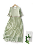 Summer Vintage Literary Women Dresses Flower Embroidery Soft Midi Party Dress for Women