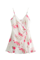 Women Lace Trim Floral Sling Mini Dresses Cross Female Summer Short Beach Dresses Holiday