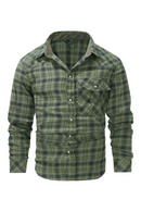 Mens Flannel Plaid Striped Button Shirt Tactical Retro Western Shirt Streetwear