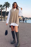 Sleeveless Long Waistcoat Women Autumn Winter Sweater Vest Oversized Casual Office Streetwear Vest Pullover