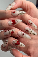 Red Retro Almond Shape False Nails Detachable Finished Fake Nails Press on Nails