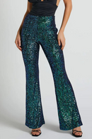 Green Flared Sequin Pants Women Autumn Wide Leg Loose Trousers Sequin Pants For Women Long