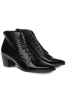 Brand Pointed Toe High Heel Genuine Leather Shoes Men Lace Up Dress Ankle Boots