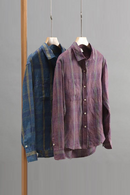 Men Linen Shirts Long Sleeve Classical Plaid Shirt Casual