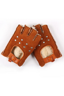 Winter Real Leather Gloves Genuine Leather Fingerless Gloves Natural Wool Lined Warm