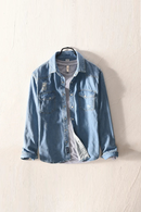 Retro Men Slim Fitted Denim Shirts Comfortable Pure Cotton Jeans Shirt Cowboy Clothes