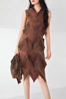 Pleated Round Collar Dress Women Sleeveless Medium Long Chic Style Female Clothing