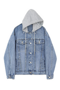 Women Denim Jacket Spring Autumn Single Breasted Detachable Hooded Coat Casual Loose Blue Jean Outerwear