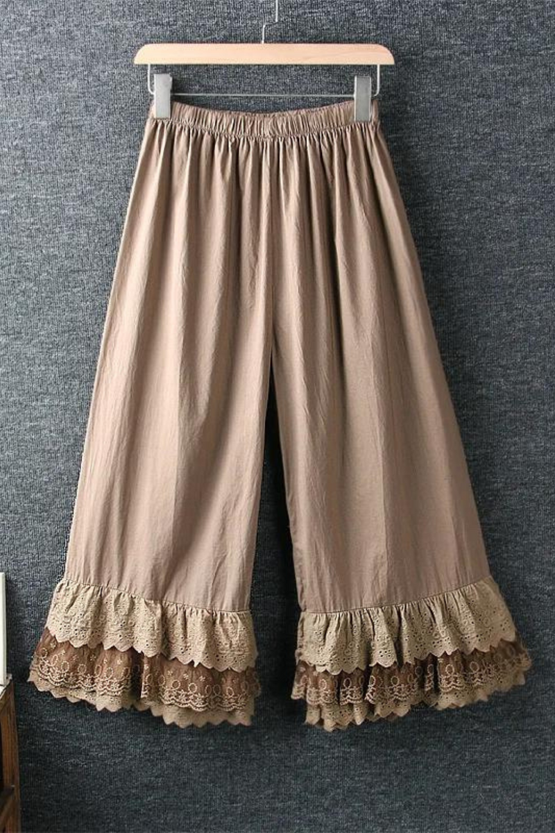 Spring Autumn Women Pants Style Lace Wide Leg Pants Cotton Loose Casual Women