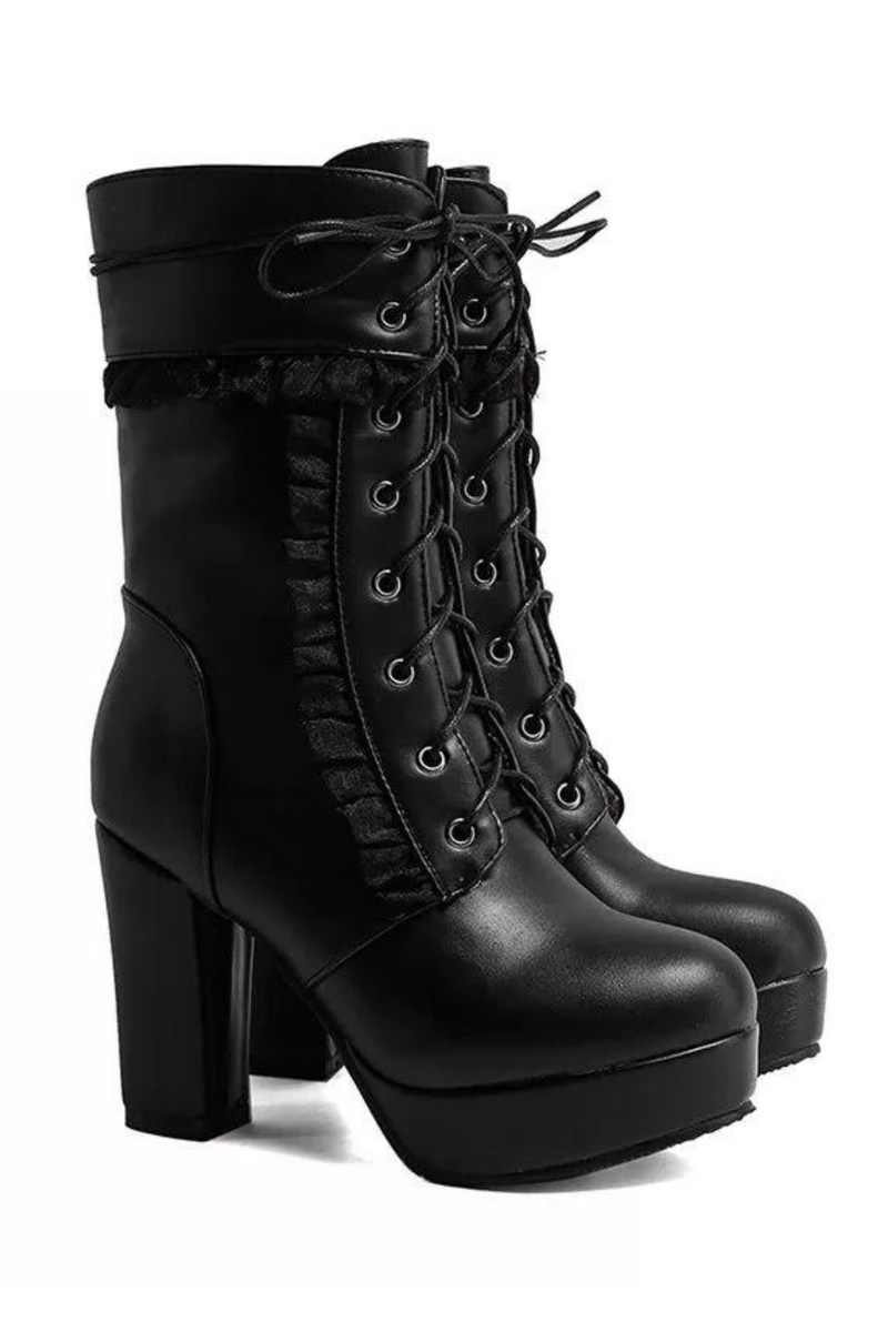 Autumn Winter Short Boots For Women High Hoof Heels Ankle Strap Buckles Female Ankle Boots