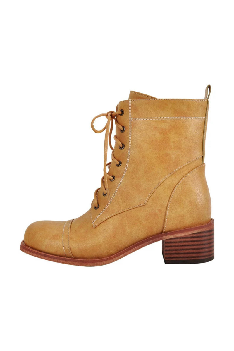 Women Round Toe Lace UP Ankle Boots  Gothic Heeled Winter Combat Boots