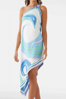 Women Slanted Neck Hollow Out Club Party Dress Sleeveless Satin Dress