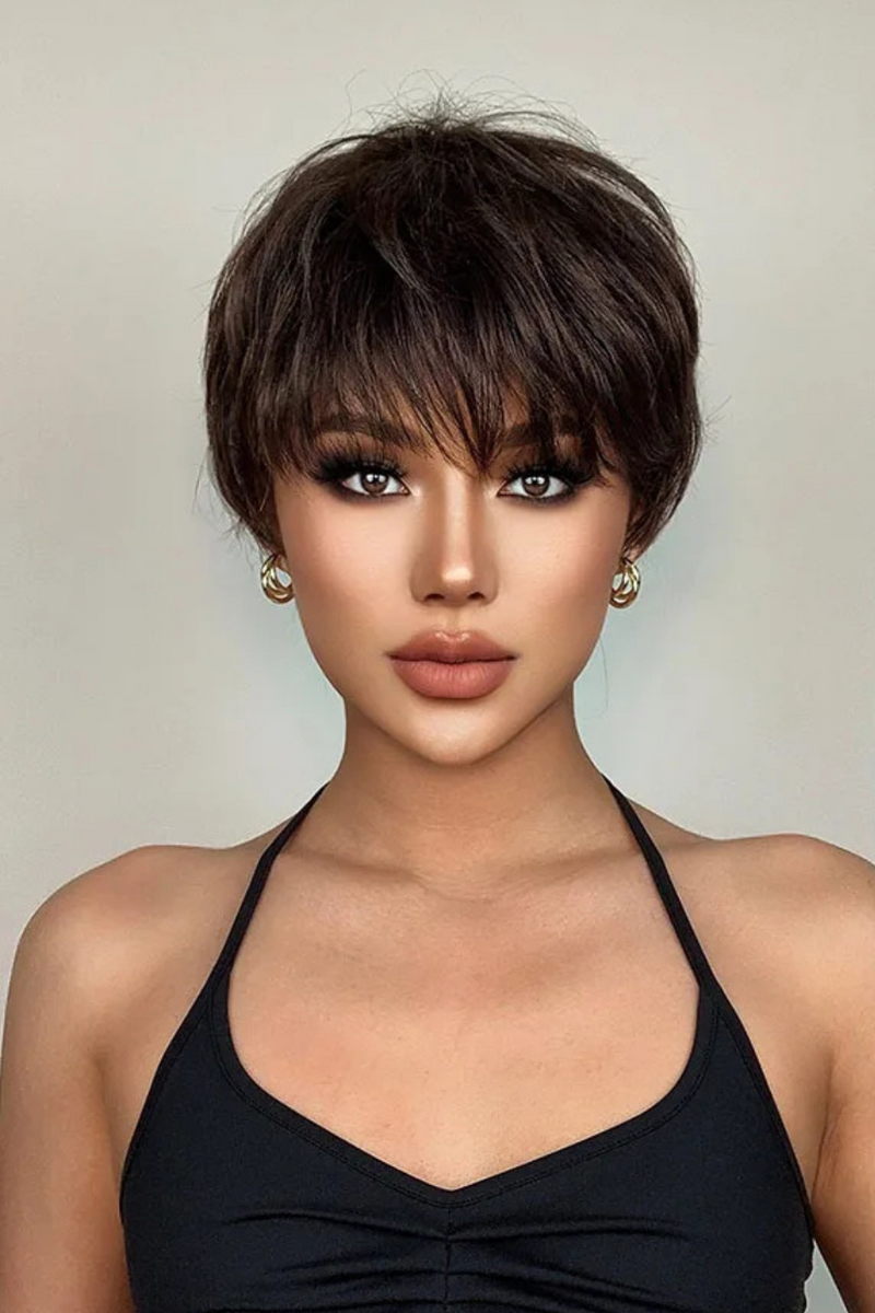 Short Brown Dark Wigs Black Natural Fluffy Pixie Cut Wig for Black Women Wig Heat Resistant Wigs
