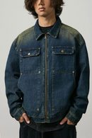 Men Washed Denim Jacket Rivet - Spring Fall Streetwear Essential