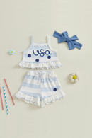 Baby Girl Fourth of July Outfits Sleeveless Ruffle Tank Tops Shorts Set Toddler Clothes