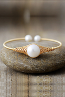 Handmade Natural Pearl Gold Plated Wire Wrap Cuff Bangle Bracelet Classic Woman Wedding Jewelry