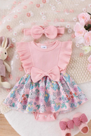 Summer Easter Infant Baby Girls Outfits Sleeveless Bunny Floral Ribbed Bodysuit Headband Clothes
