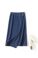 Lady Elegant High Street Denim Skirt Women High Waist Asymmetric Midi Skirt Ladies