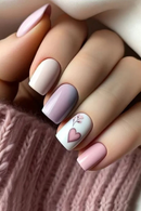 24pcs False Nail Art Love Design Wearable Pink Full Cover Nail Tips Short Square Simple Flower Fake Press on Nails