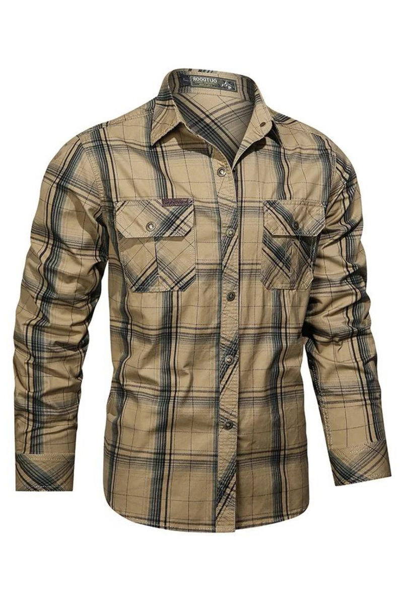 Men's Military Plaid Shirts 100% Cotton Business Spring Autumn Casual Long Sleeve Shirts