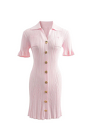 Elegant Summer Knitting Sweater Dresses for Women Pink Dress Female