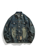 Denim Jacket Men Women Lapel Blue Denim Coat Autumn Youth Windproof Loose Jacket