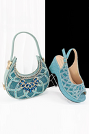 Queena Elegant Rhinestone Wedding Shoe and Bag Set Italian Inspired High Heels and Matching Handbag