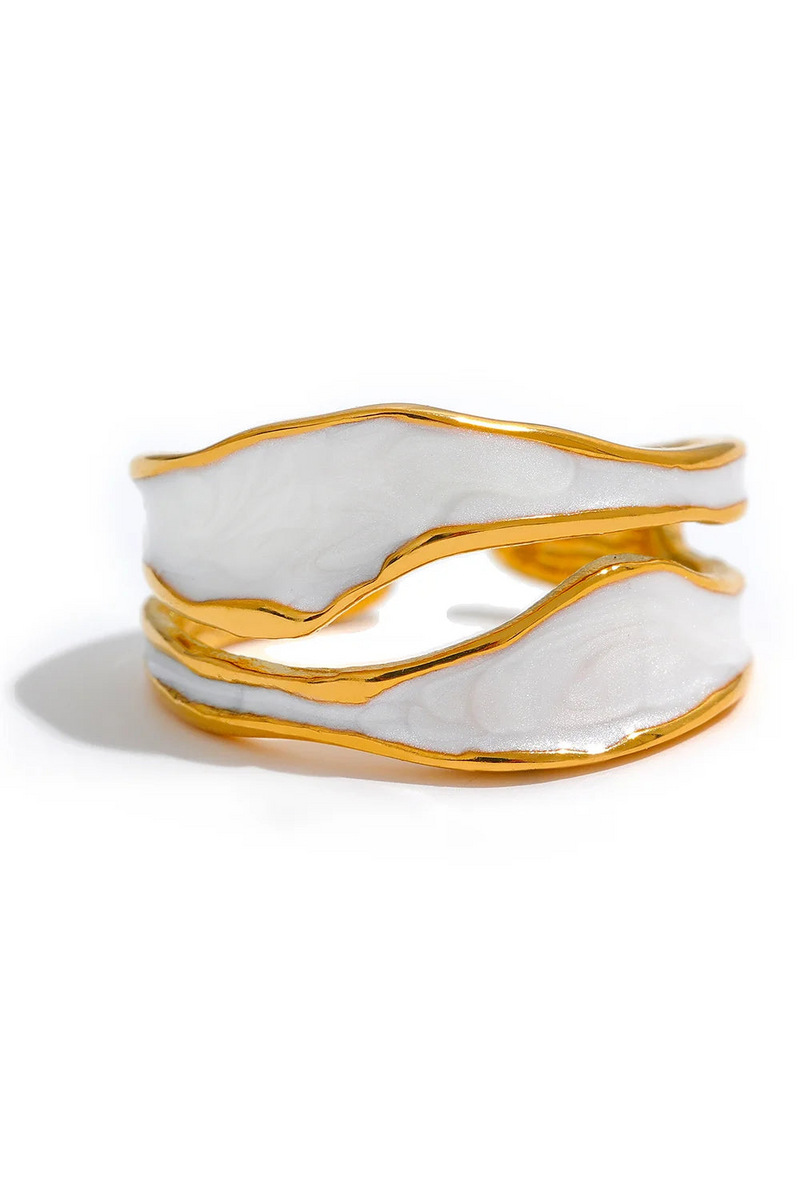 White Enamel Creative Irregular 316 Stainless Steel Open Ring Waterproof Women Jewelry