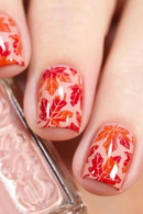 Press on Red Orange Gradient Maple Leaf Design Fake Nail Art Reusable Full Cover Nails Tips