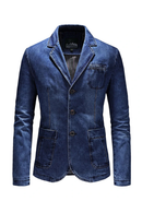 Men's Denim Suit Casual Single Breasted Coat Classic Jean Blazers Jacket