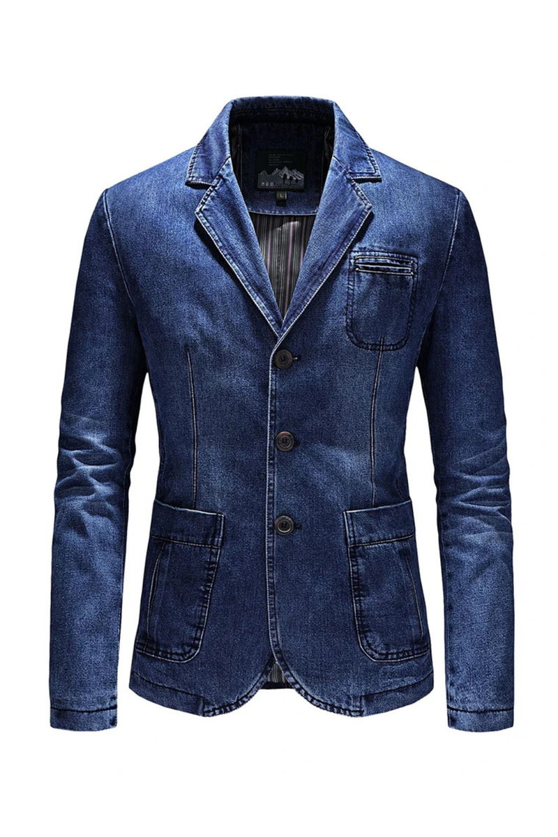 Men's Denim Suit Casual Single Breasted Coat Classic Jean Blazers Jacket