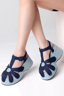 Summer Women Platform Denim Sandals Wedges Shoes Designer Woman Slingback Shoes