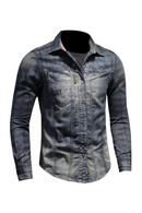 Men Retro Patchwork Denim Shirts for Male