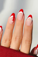 24pcs Christmas Hat Fake Nails Almond French Press on Nails Wearable Resuable False Nail Tips Manicure Christmas Gift for Girl