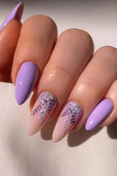 24Pcs Purple Flower Stiletto Round Head Press on Nails False Nails Wearable Full Cover Nail Tips